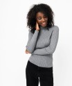 Pull en maille côtelée à col montant femme